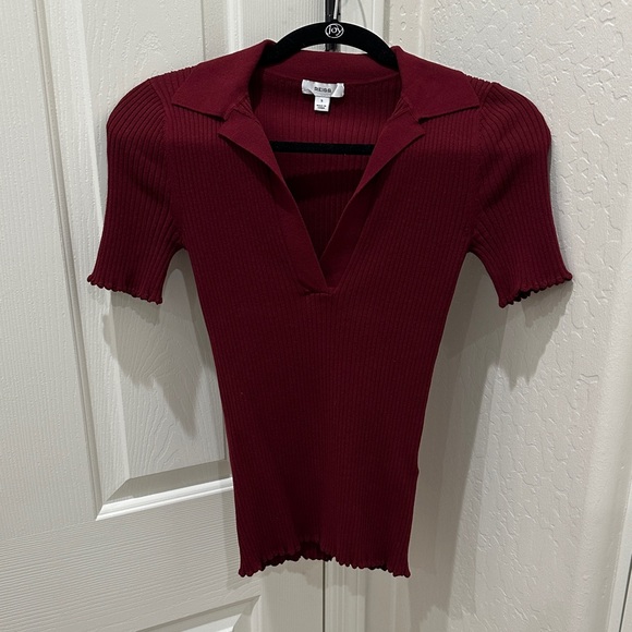 Reiss Tops - Reiss Burgundy Ribbed Short Sleeve Top